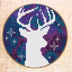 galactic deer cross stitch pattern modern cross stitch galaxy cross stitch space cross stitch pdf