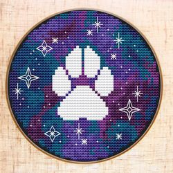 Galaxy cross stitch pattern Modern cross stitch Dog paw cross stitch Space cross stitch PDF