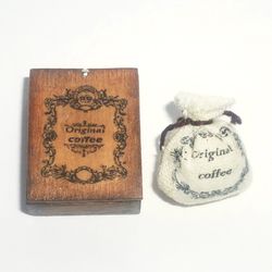 Dollhouse miniature 1:12 box of coffee, coffee, coffee bag, wooden box