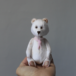 white teddy bear. stuffed teddy. miniature bear. cute gift. mini handmade plush toy.