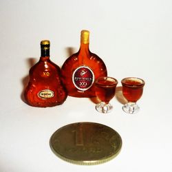 Dollhouse miniature 1:12 Set with glasses of Cognac