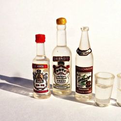 Dollhouse miniature 1:12 Russian vodka, Set of vodka