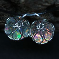 galaxy earrings, nebula earrings with opal asteroids, space jewelry, solar system earrings, nebula, planet, handmade
