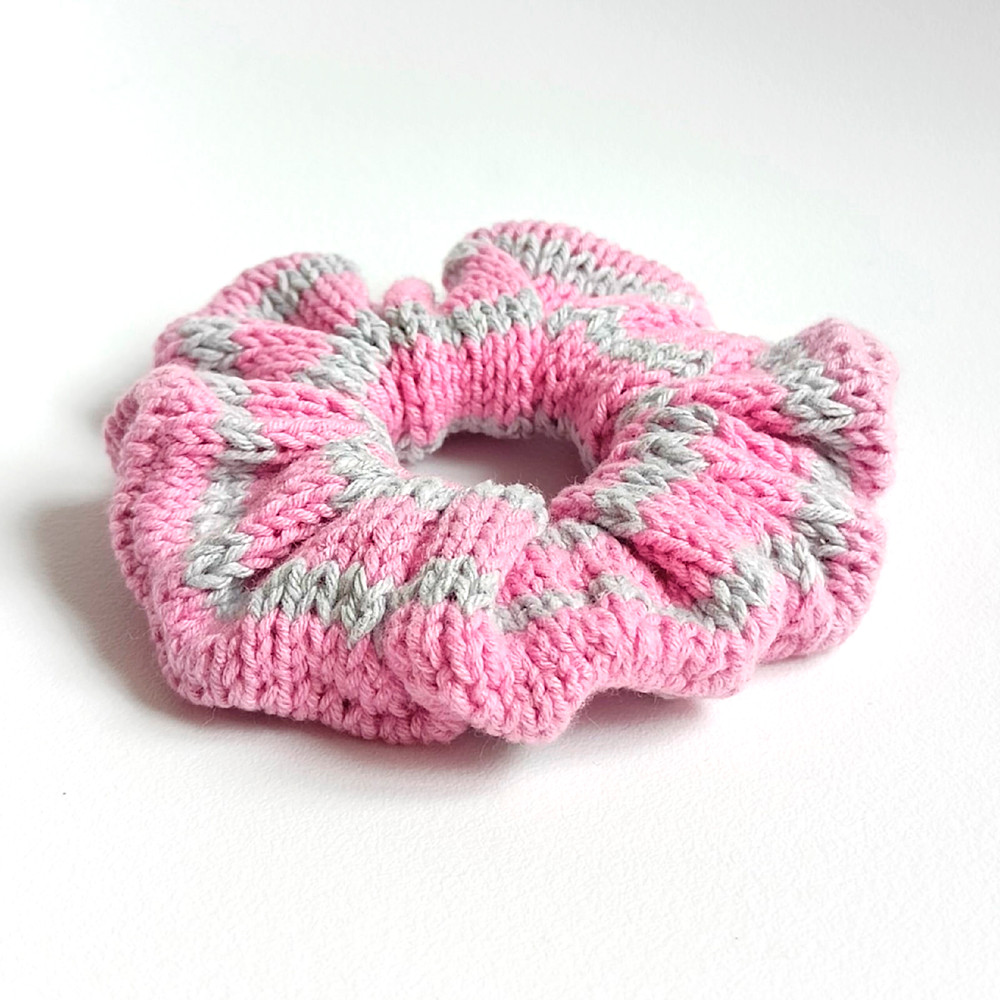Striped pink and gray Handknit Scrunchies for women Chtistmas gift for her Gift for women Valentine day gifts Scrunchie