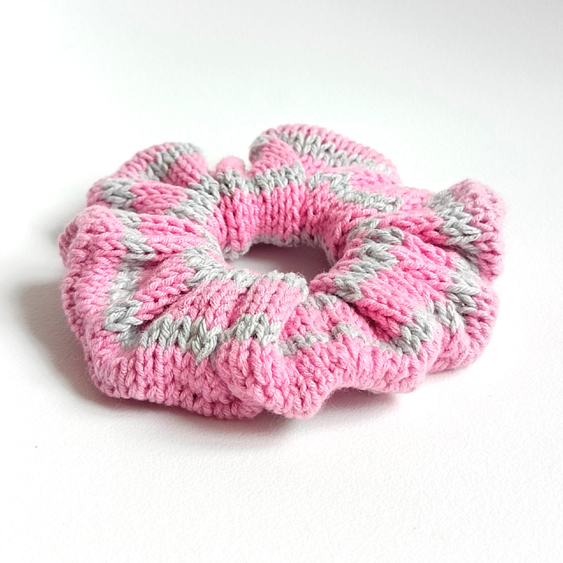 Striped pink and gray Handknit Scrunchies for women Chtistmas gift for her Gift for women Valentine day gifts Scrunchie
