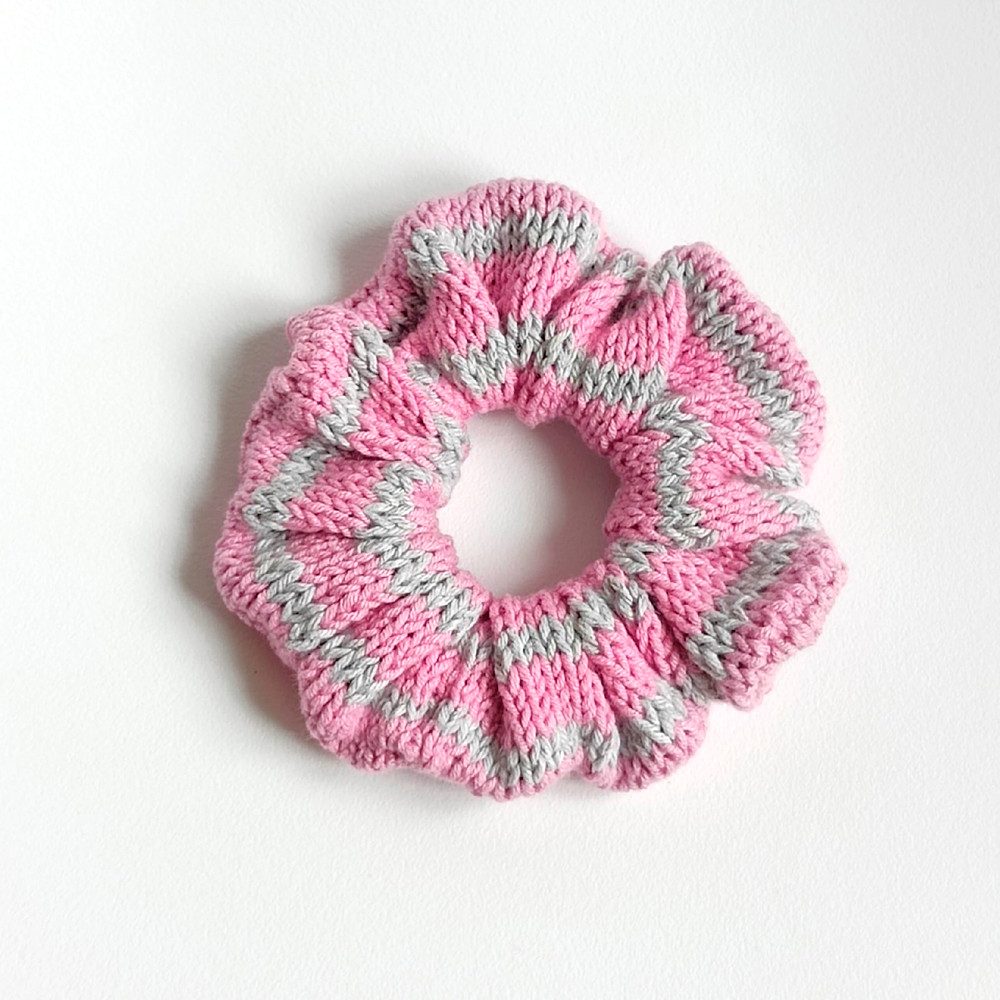 Striped pink and gray Handknit Scrunchies for women Chtistmas gift for her Gift for women Valentine day gifts Scrunchie