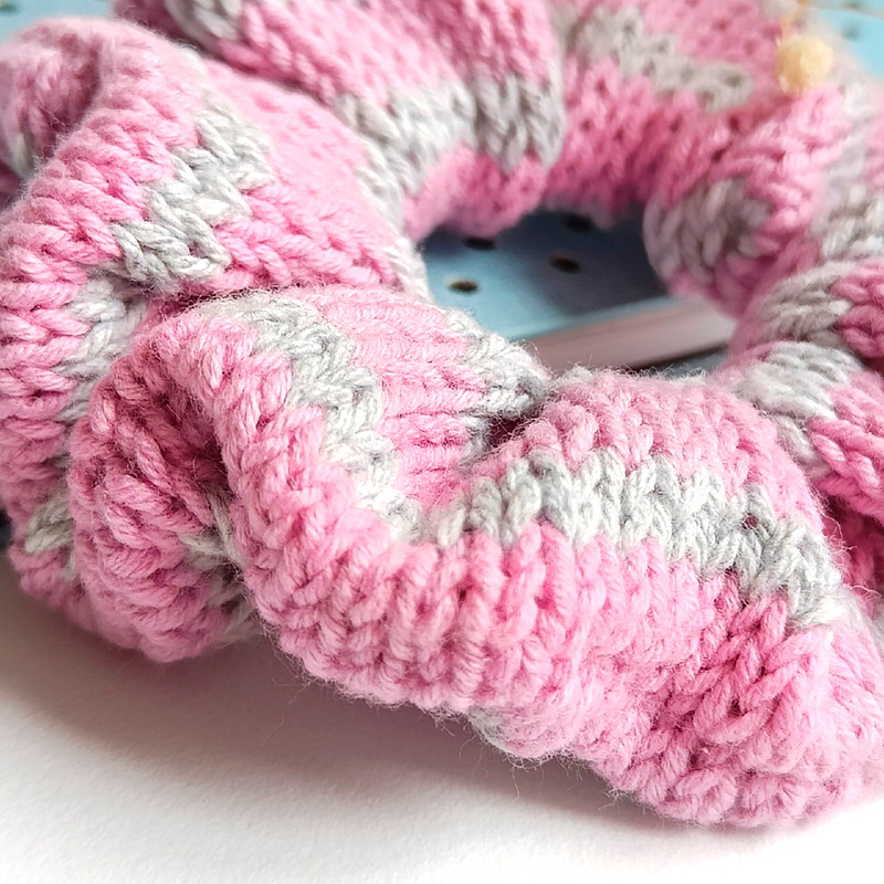Striped pink and gray Handknit Scrunchies for women Chtistmas gift for her Gift for women Valentine day gifts Scrunchie