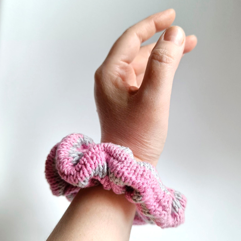 Striped pink and gray Handknit Scrunchies for women Chtistmas gift for her Gift for women Valentine day gifts Scrunchie
