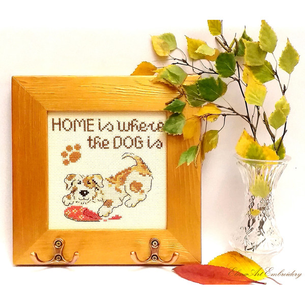Dog Lover Birthday Gift, Dog Leash Holder, Key Holder For Wall Handmade, Finished Framed Embroidery, Dog Mom Gift, Pet Parent Gift, Key Hanger Dog, New House Gi