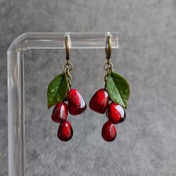 Pomegranate seed earrings fruit earrings realistic pomegranate food jewelry goblincore earrings vegan aesthetic earrings