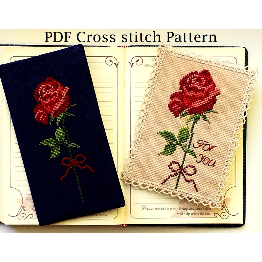 Rose Cross Stitch Pattern. Floral Cross Stitch Pattern. Embroidery Greeting Card. Counted Cross Stitch Patterns to Download. Embroidery For  Beginner.jpg
