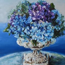 Hydrangea Flowers Painting Impressionism Original Art Oil Artwork Impasto