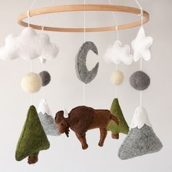 Bison baby Mobile Nursery, Forest Crib Mobile,Gray Mountains Cot Mobile,Woodland Mobile For Girl Boy ,Neutral Mobile