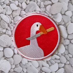 Goose patch Sew on or Hook and Loop Goose with a knife