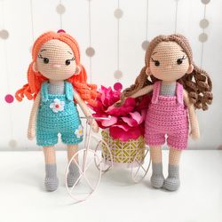 Eva doll with funny curls - crochet doll with removable clothes