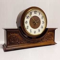 soviet vintage desk clock vesna.russian wooden mechanical clock