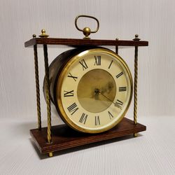 soviet vintage desk clock vesna. mechanical fireplace wooden clock