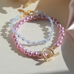 Baby blue bracelet Purple bracelet Beaded bracelet Handmade bracelets Bracelet set Flower bracelet Floral bracelets Gift
