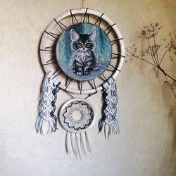 cat dreamcatcher , cute kitten gift , cozy home decor