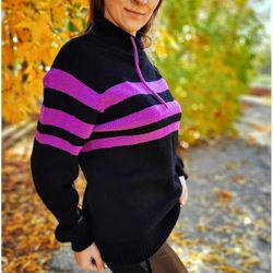 hand knit turtleneck wool sweater for women , handmade sweater , womens clothing , free shipping