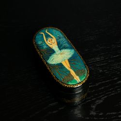 Ballerina lacquer box hand-painted Swan Lake ballet Kholui miniature art