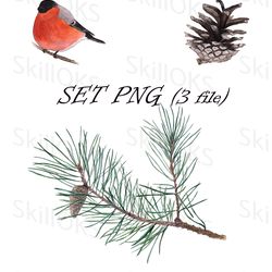 set cliparts watercolor winter digital