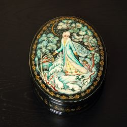 Snow Maiden lacquer box hand-painted fairy tale folk art gift