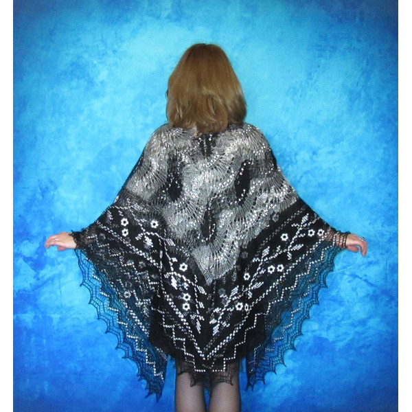 Gray embroidered large Orenburg Russian shawl, Hand knit cover up, Wool wrap, Handmade stole, Warm bridal cape, Kerchief, Big scarf, Pashmina 2.JPG