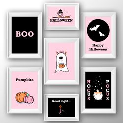 Halloween wall art Cute halloween print Decor cute ghost Pink halloween decor Halloween kids posters Printable download