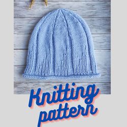 Knitting pattern simple hat digital PDF Warm hat knit pattern