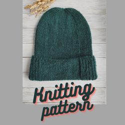 Knitting pattern simple hat digital PDF Warm hat knit pattern Casual hat knitting tutorial
