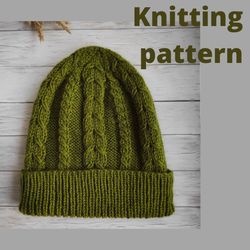 Knitting pattern cable hat digital PDF Warm hat knit pattern
