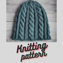 Knitting pattern cable hat digital PDF Warm hat knit pattern Knitting tutorial