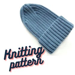 Knitting pattern ribbed hat digital PDF Hat knit pattern Knitting tutorial hats