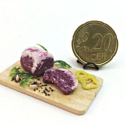Dollhouse miniature 1:12 fresh meat on the board, beef steak