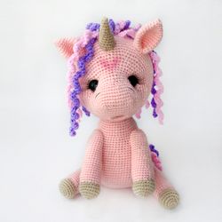 Crochet unicorn toy Magical soft unicorn doll Stuffed knit pink unicorn crochet