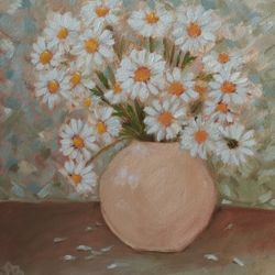 camomile original oil painting bouquet in a vase artwork still life wall art flowers painting