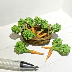 Dollhouse miniature 1:12 basket with carrots, sweet orange carrot