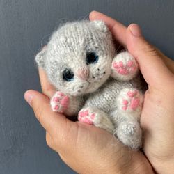 Knitted toy realistic gray kitten to order