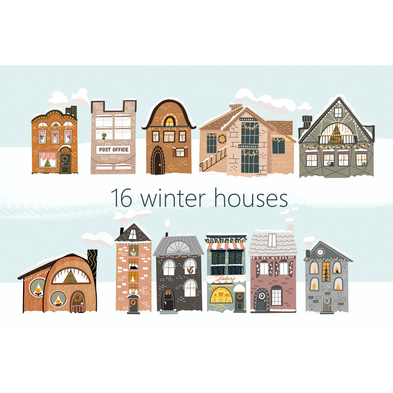 Winter snowy houses clipart