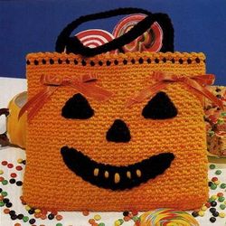 Vintage Crochet Pattern 39 Pumpkin Face Trick-or-Treat Bag