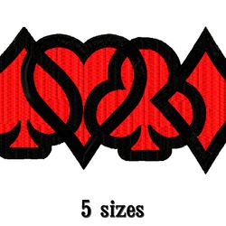 Card suits machine embroidery design. Suit playing cards embroidery.  Downloadable embroidery file. Instant download.