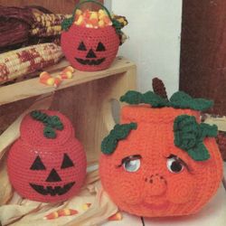 set 3 vintage crochet pattern 42 pumpkins jack-o-lanterns