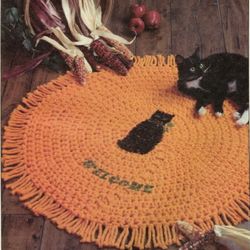 Vintage Crochet Pattern 43 Pumpkin Stenciled Halloween Rug