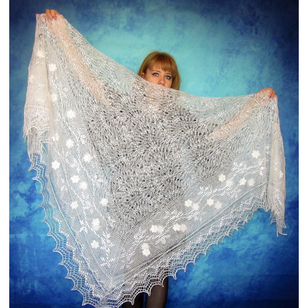 White embroidered Orenburg Russian shawl, Lace wedding shawl, Warm bridal cape, Hand knit cover up, Wool wrap, Handmade stole, Kerchief, Big scarf.JPG