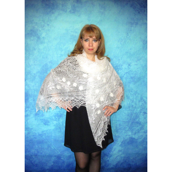 White embroidered Orenburg Russian shawl, Lace wedding shawl, Warm bridal cape, Hand knit cover up, Wool wrap, Handmade stole, Kerchief, Big scarf 5.JPG