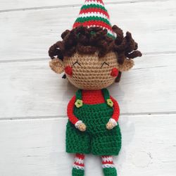 Hand Crochet Christmas Elf Stuffed Toys Dolls Ornament Home Decor Knit Amigurumi