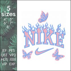 Nike burning butterfly Embroidery Design, swoosh, 5 sizes
