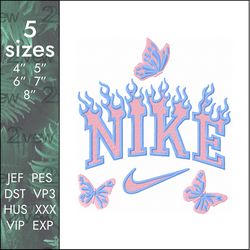 nike burning butterfly embroidery design, swoosh, 5 sizes