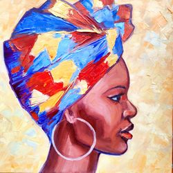 Black Woman Painting African Queen Original Artwork African American Female Oil Painting on Canvas 16x16 inch